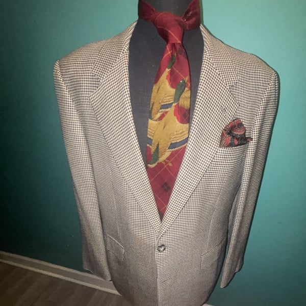 Hickey Freeman Canterbury Houndstooth Sport Coat Size 40 Reg Silk Wool