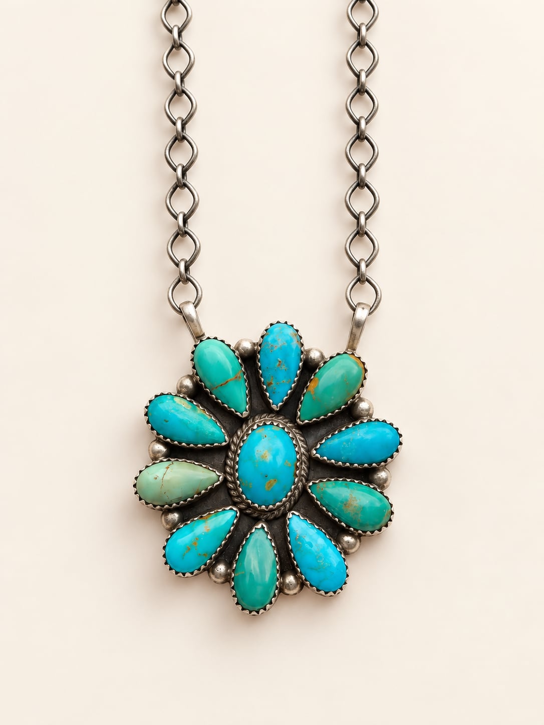 Debra Smith Sterling Silver Turquoise Cluster Pendant Necklace 2