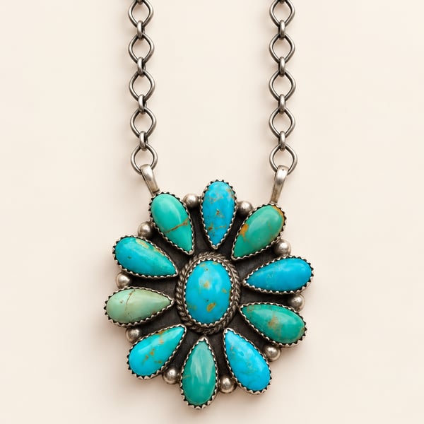 Debra Smith Sterling Silver Turquoise Cluster Pendant Necklace