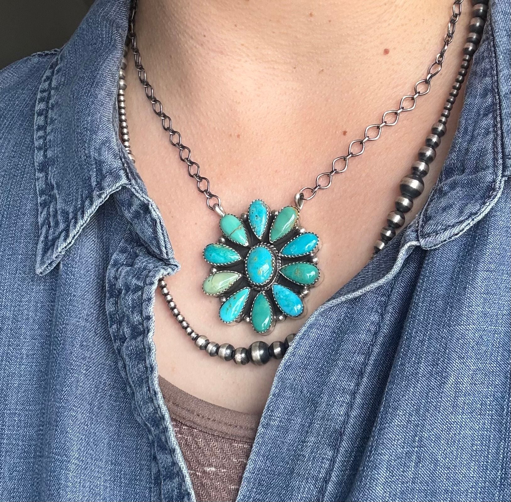 Debra Smith Sterling Silver Turquoise Cluster Pendant Necklace 5