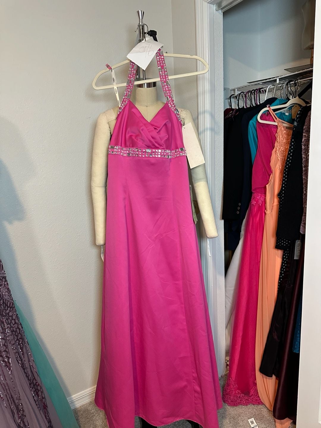 Fuchsia Pink Rhinestone Halter Formal Prom Evening Gown 3