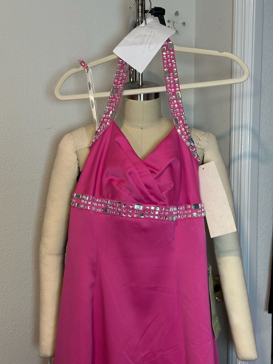 Fuchsia Pink Rhinestone Halter Formal Prom Evening Gown 5