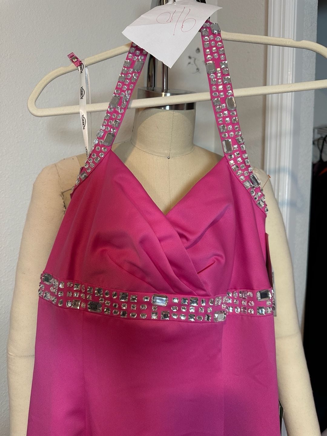 Fuchsia Pink Rhinestone Halter Formal Prom Evening Gown 6