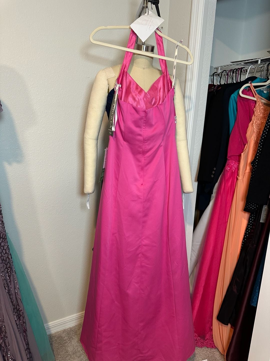 Fuchsia Pink Rhinestone Halter Formal Prom Evening Gown 8