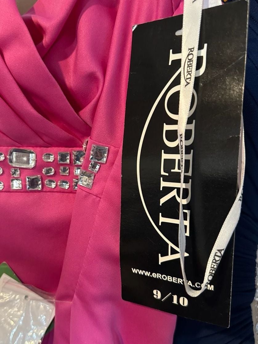 Fuchsia Pink Rhinestone Halter Formal Prom Evening Gown 7