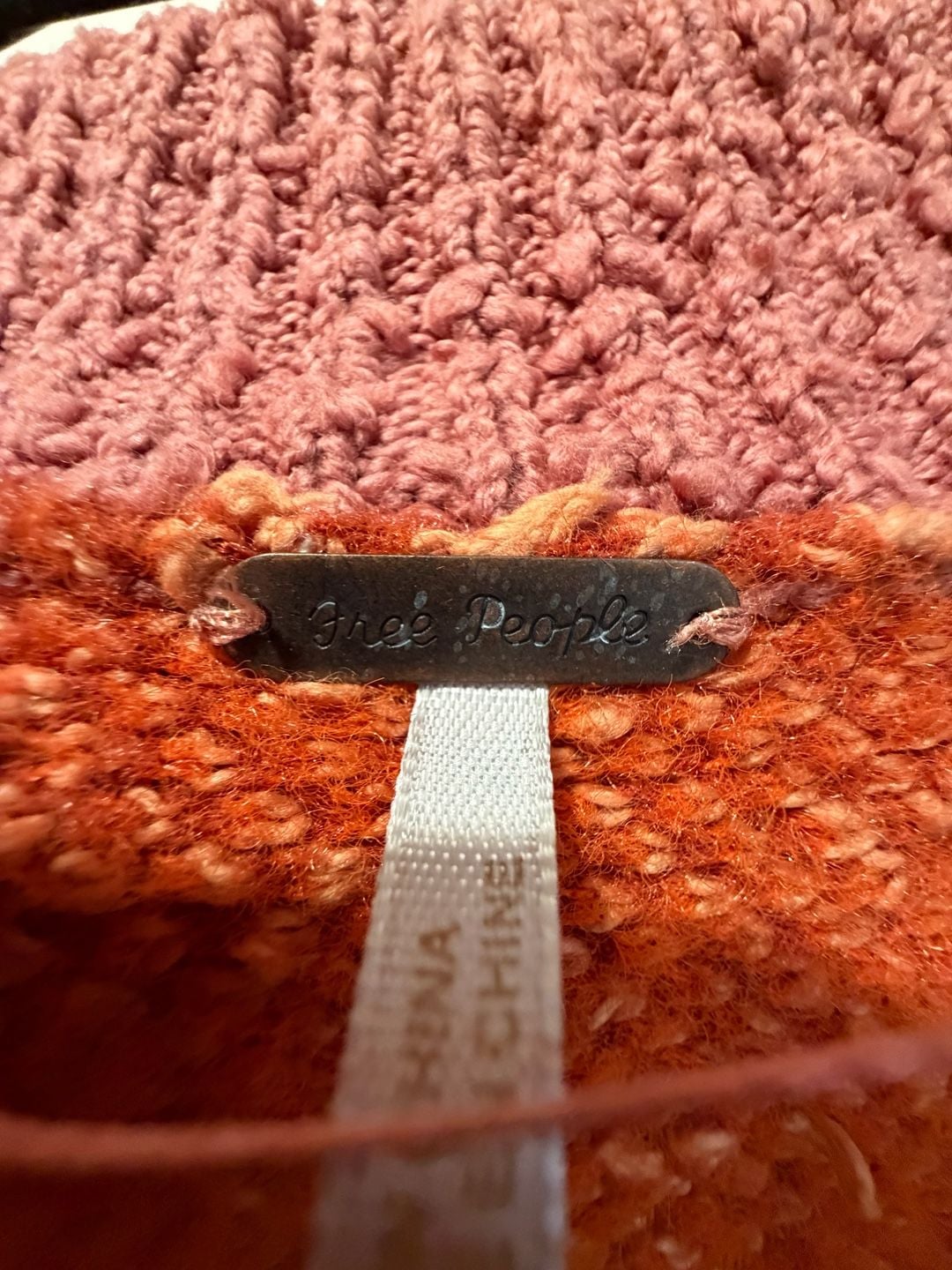 Free People Oversized Plaid Sweater XS Orange V-Neck Long Sleeve 3