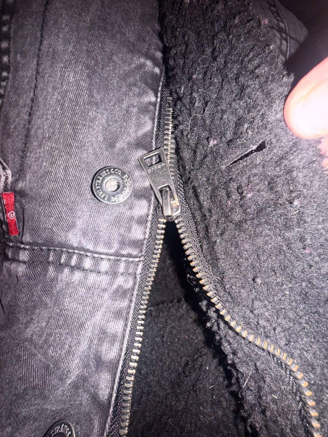 Levi's Long Sherpa Denim Trucker Jacket Black Acid Wash 6