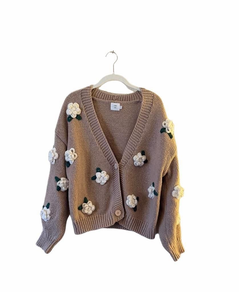 Luna Ivy Cardigan Size S Pink 3D Floral Applique Chunky Knit 2