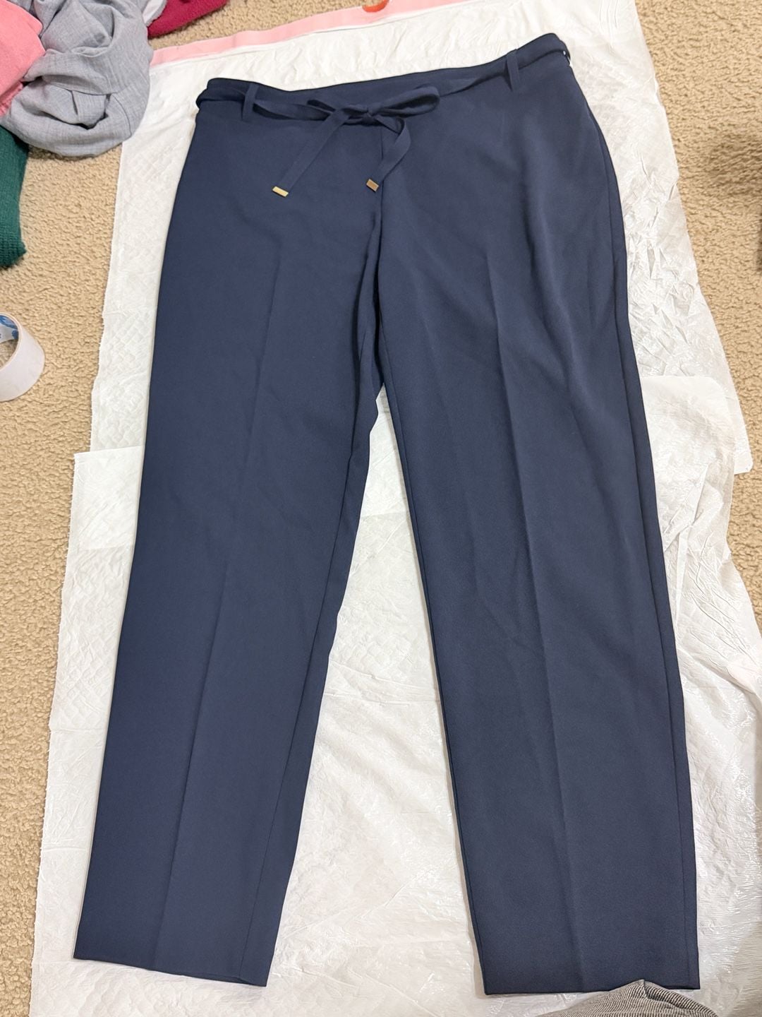 Nycc tie waist pull on pants size 12p navy blue 2