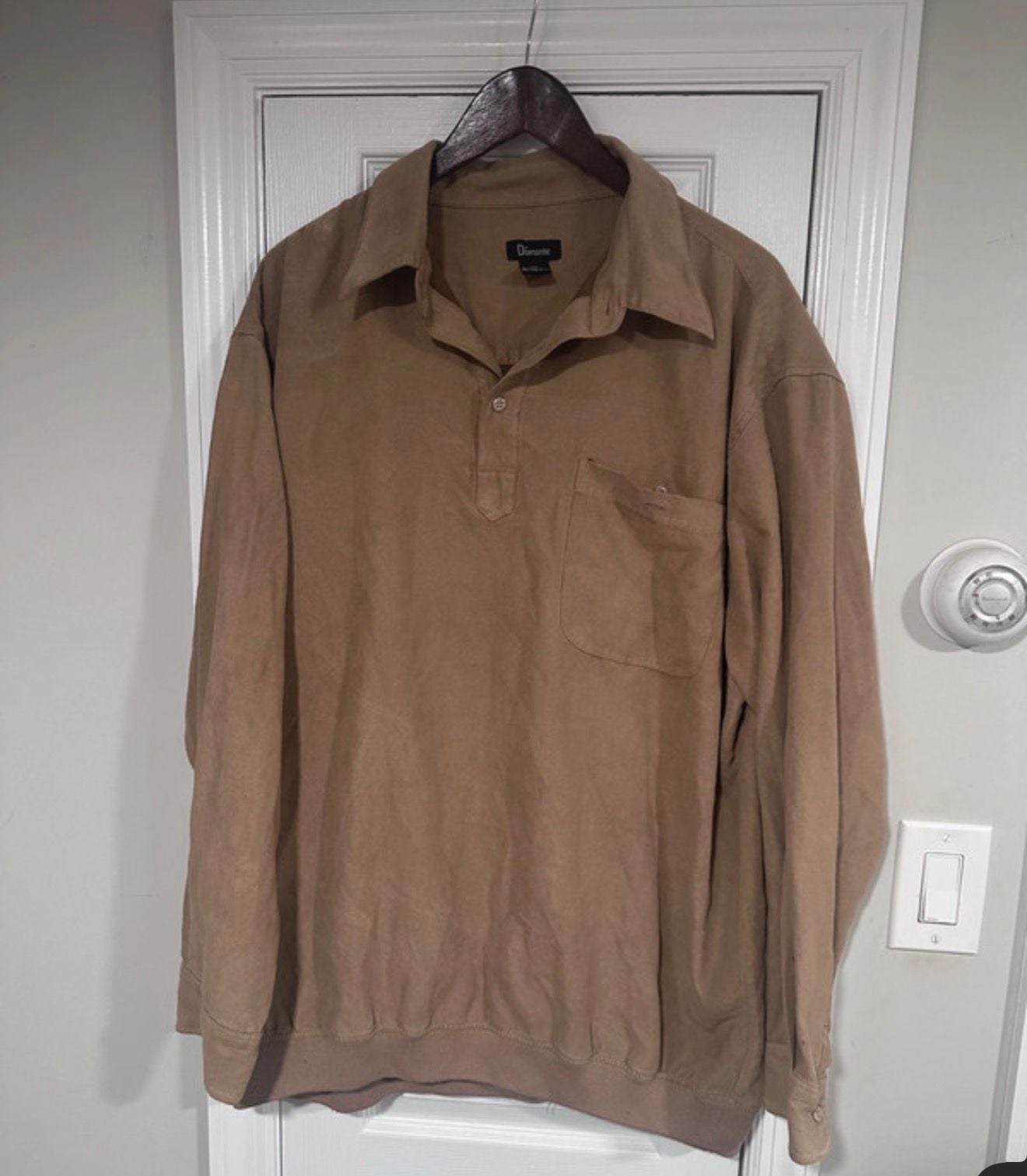 Damante Faux Suede Polo Shirt Size XXL Tan Long Sleeve Pocket 2