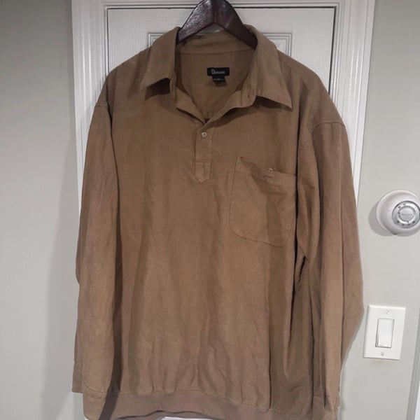 Damante Faux Suede Polo Shirt Size XXL Tan Long Sleeve Pocket