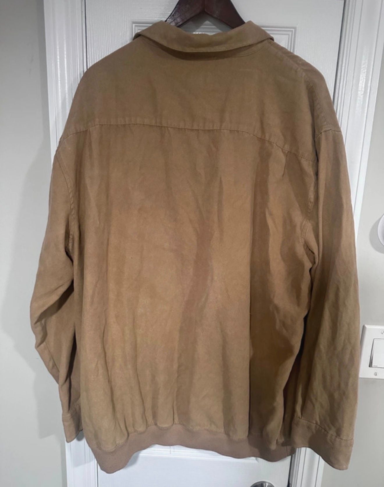 Damante Faux Suede Polo Shirt Size XXL Tan Long Sleeve Pocket 3