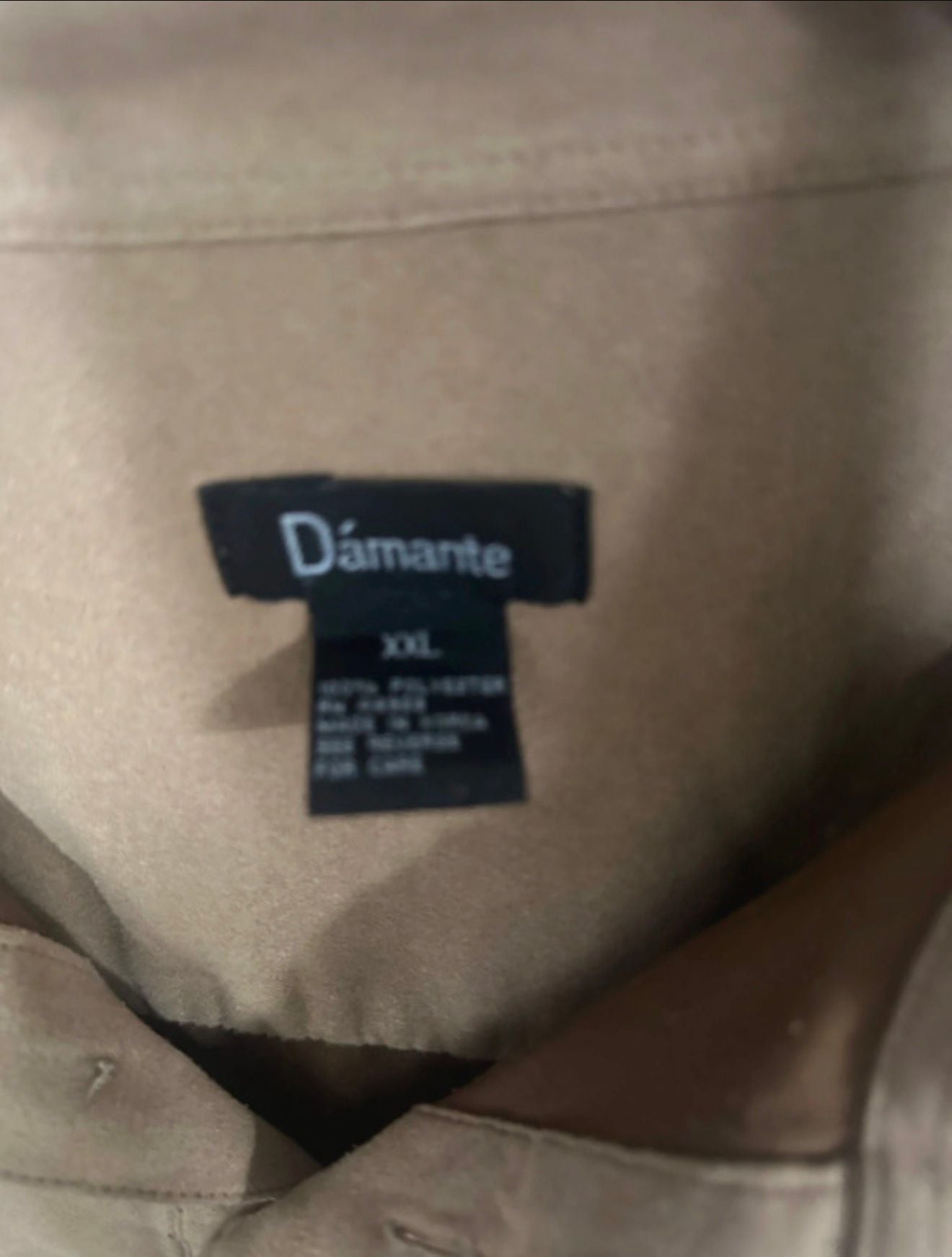 Damante Faux Suede Polo Shirt Size XXL Tan Long Sleeve Pocket 4