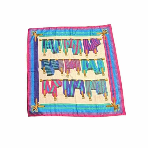 Vintage Hermes Les Sangles Silk Scarf Multicolor