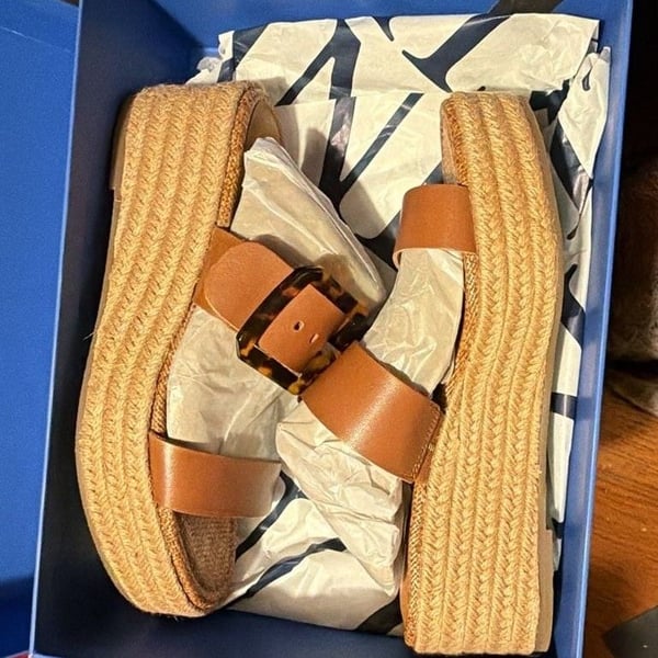 J.McLaughlin Fleur Sandals Size 8 Rich Cognac Wedge Platform Espadrille