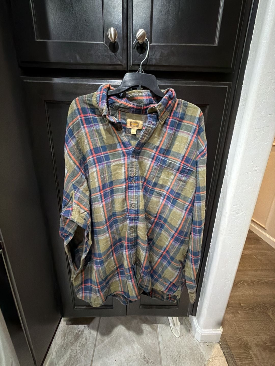 The Foundry Plaid Flannel Shirt Size 3XLT Green Blue Long Sleeve 2