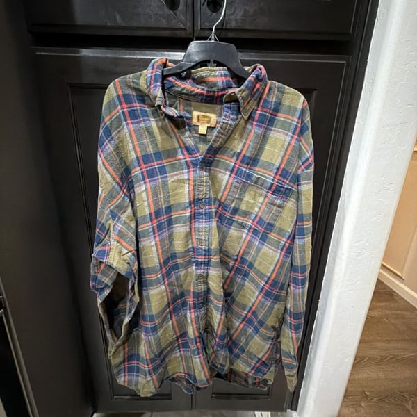 The Foundry Plaid Flannel Shirt Size 3XLT Green Blue Long Sleeve