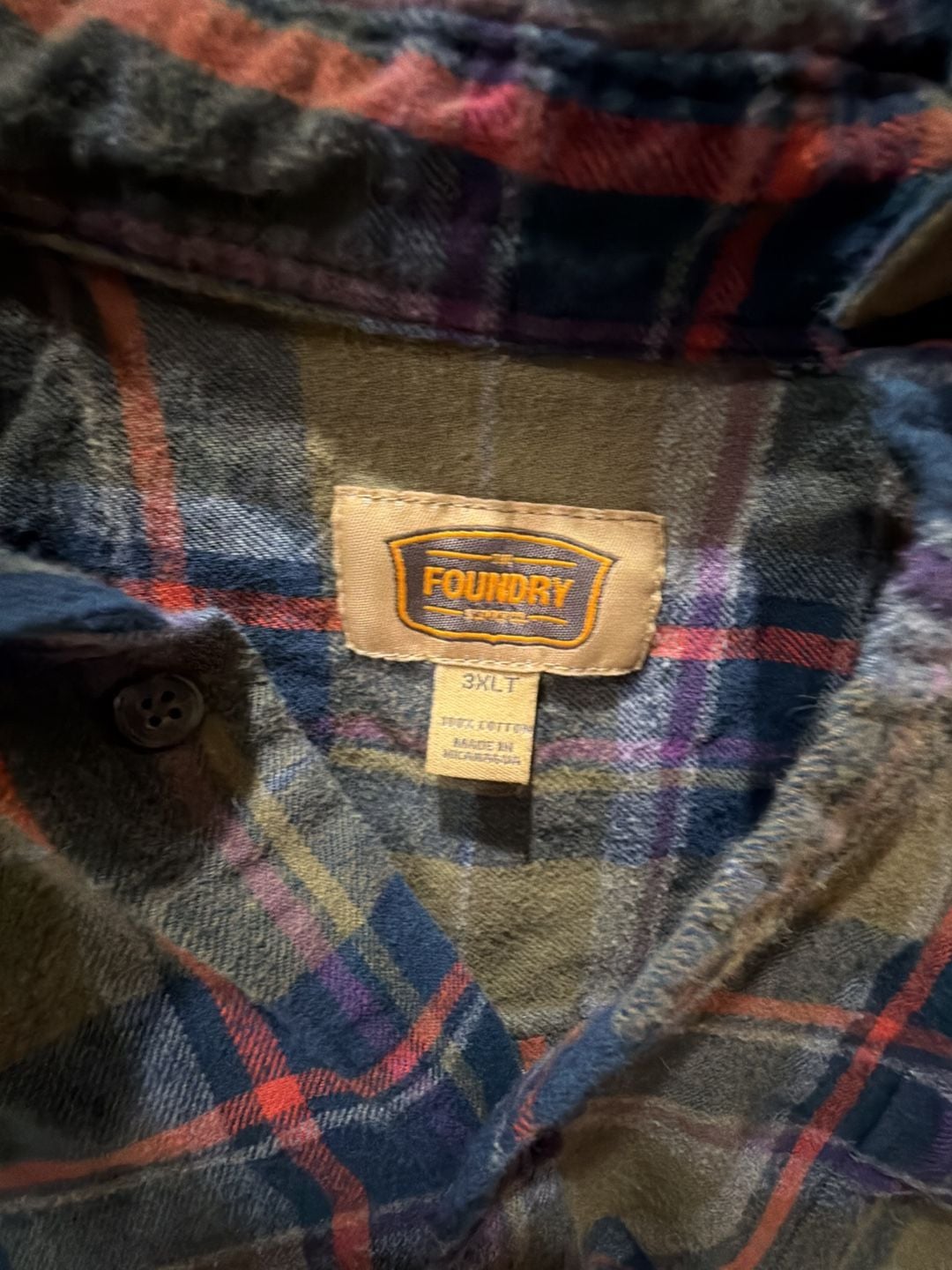 The Foundry Plaid Flannel Shirt Size 3XLT Green Blue Long Sleeve 3