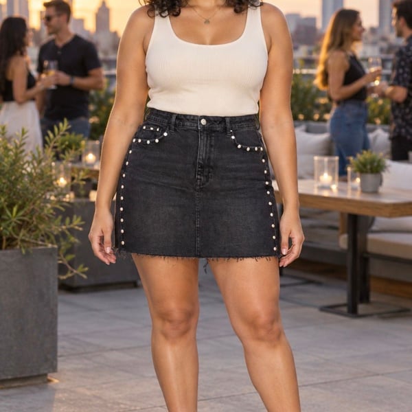 Kensie Jeans Black Studded High-Rise Denim Mini Skirt – Size 12/31