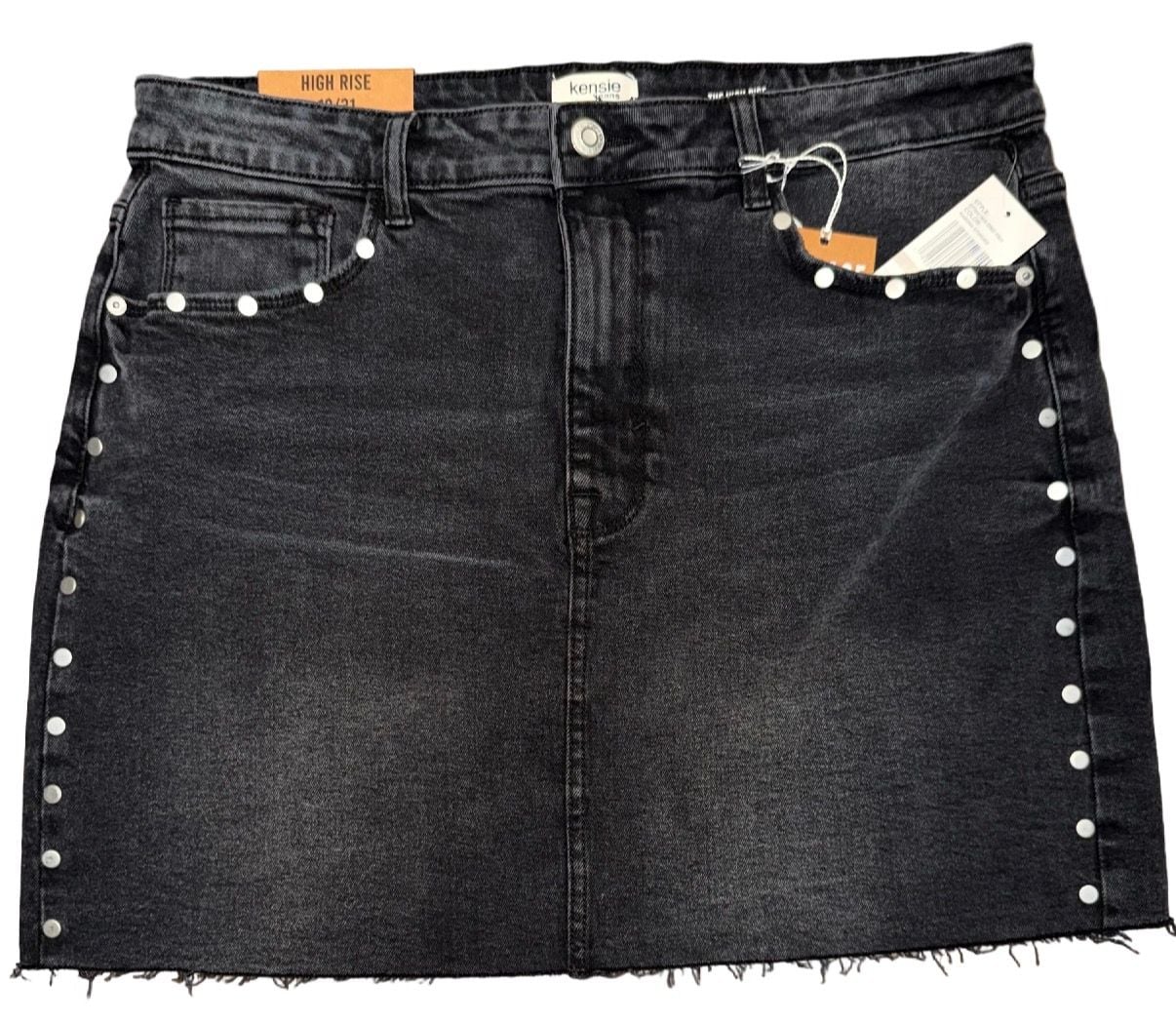 Kensie Jeans Black Studded High-Rise Denim Mini Skirt – Size 12/31 5