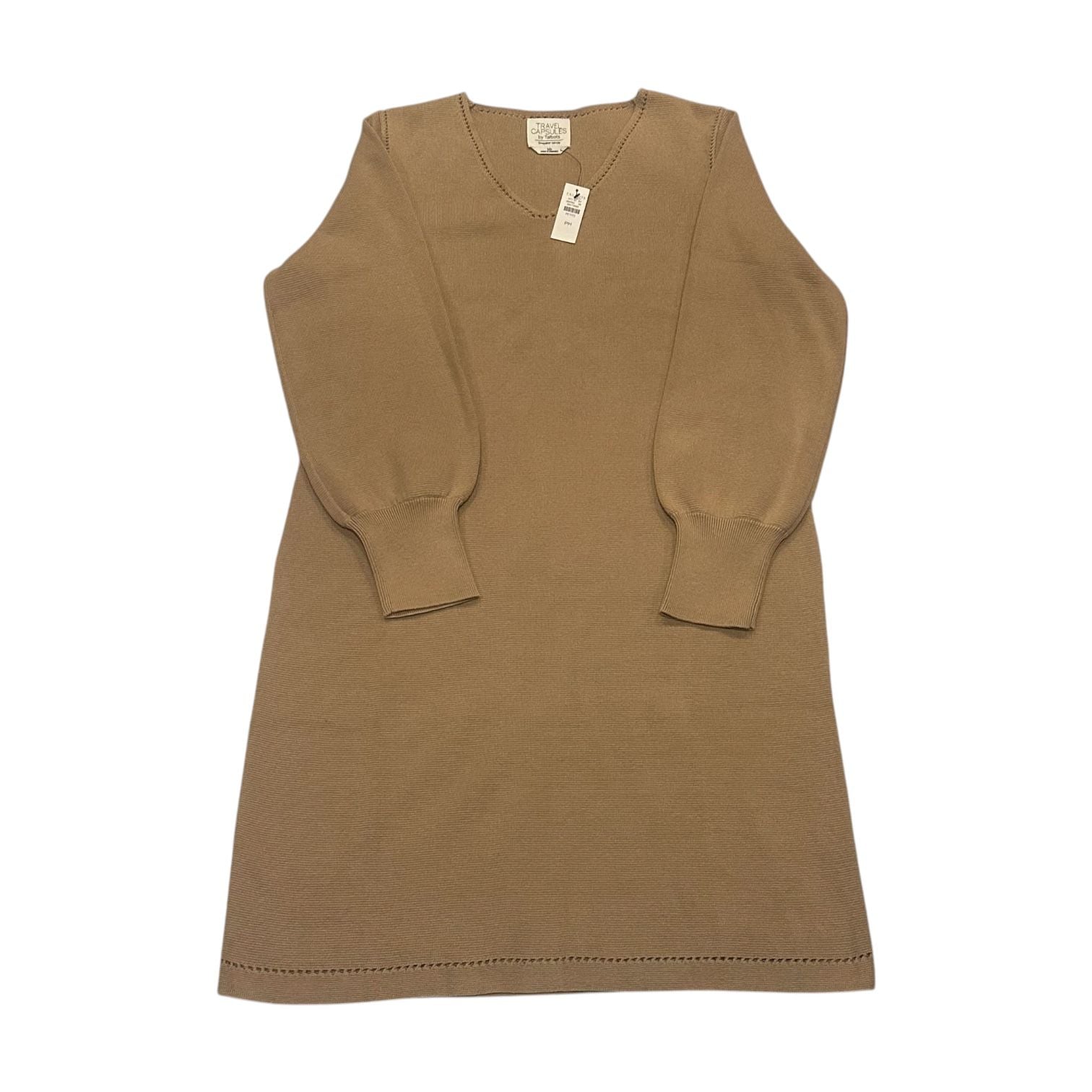 Travel Capsules by Talbots Sweater Dress Size Petite Medium Brown V-Neck Knit 6