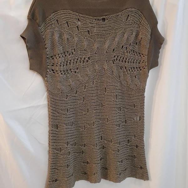 Outback Red Brown Open Knit Short Sleeve Sweater Top