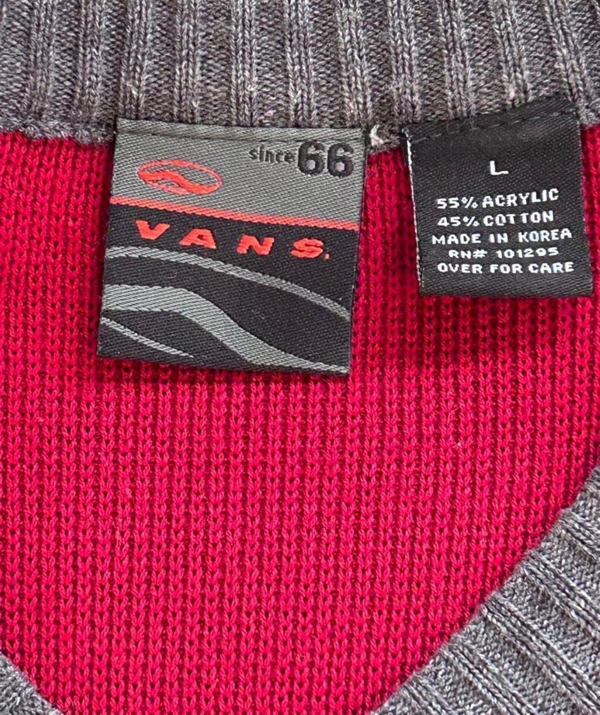 Vans V-Neck Sweater Size L Red Gray Stripe Knit Pullover 3