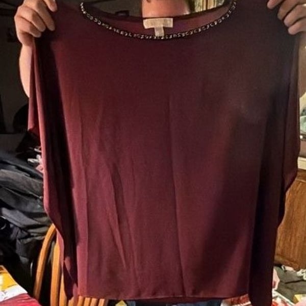 Michael Kors Blouse Size L/XL Burgundy Chain Trim