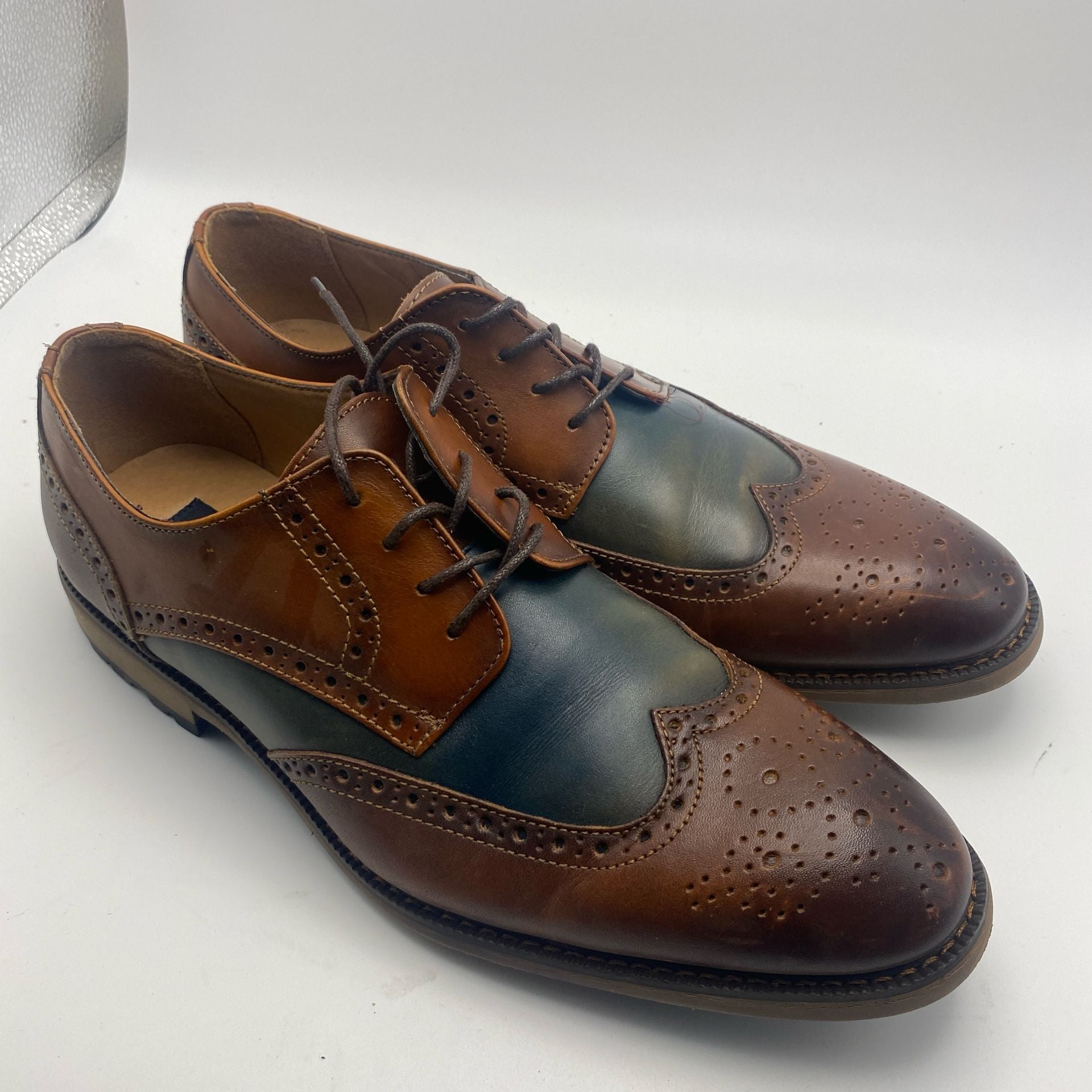La Milano Gary II Size 10 Tan Navy Wingtip Dress Shoes (DS1028) 5