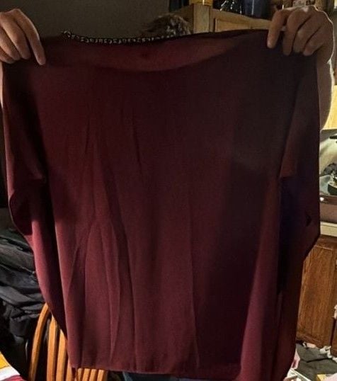 Michael Kors Blouse Size L/XL Burgundy Chain Trim 3