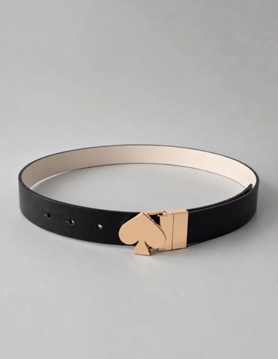 NEW Kate Spade Reversible Logo Slide Buckle Belt Black White Leather Size L 1