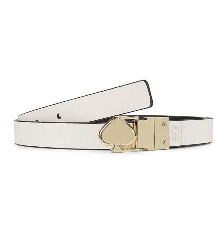 NEW Kate Spade Reversible Logo Slide Buckle Belt Black White Leather Size L 2
