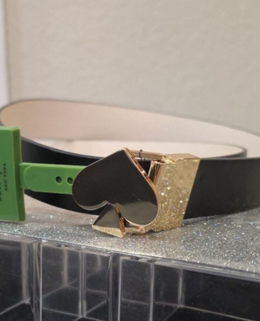 NEW Kate Spade Reversible Logo Slide Buckle Belt Black White Leather Size L 6