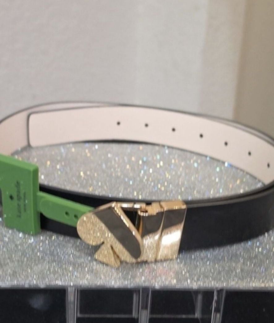 NEW Kate Spade Reversible Logo Slide Buckle Belt Black White Leather Size L 7