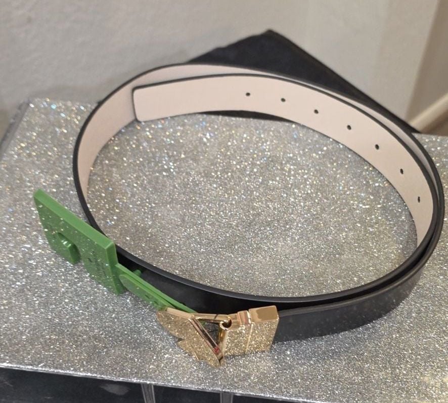 NEW Kate Spade Reversible Logo Slide Buckle Belt Black White Leather Size L 8