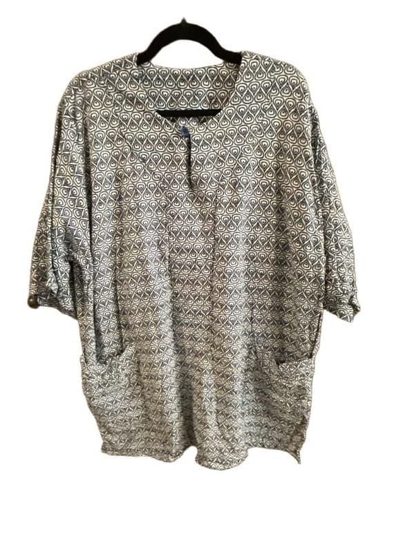 Cote d'Ivoire 26487 Tunic Size Blue White Geometric Pockets handmade boho 2