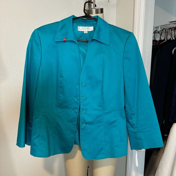 Tahari Arthur S. Levine Blazer Size 12 Teal Blue