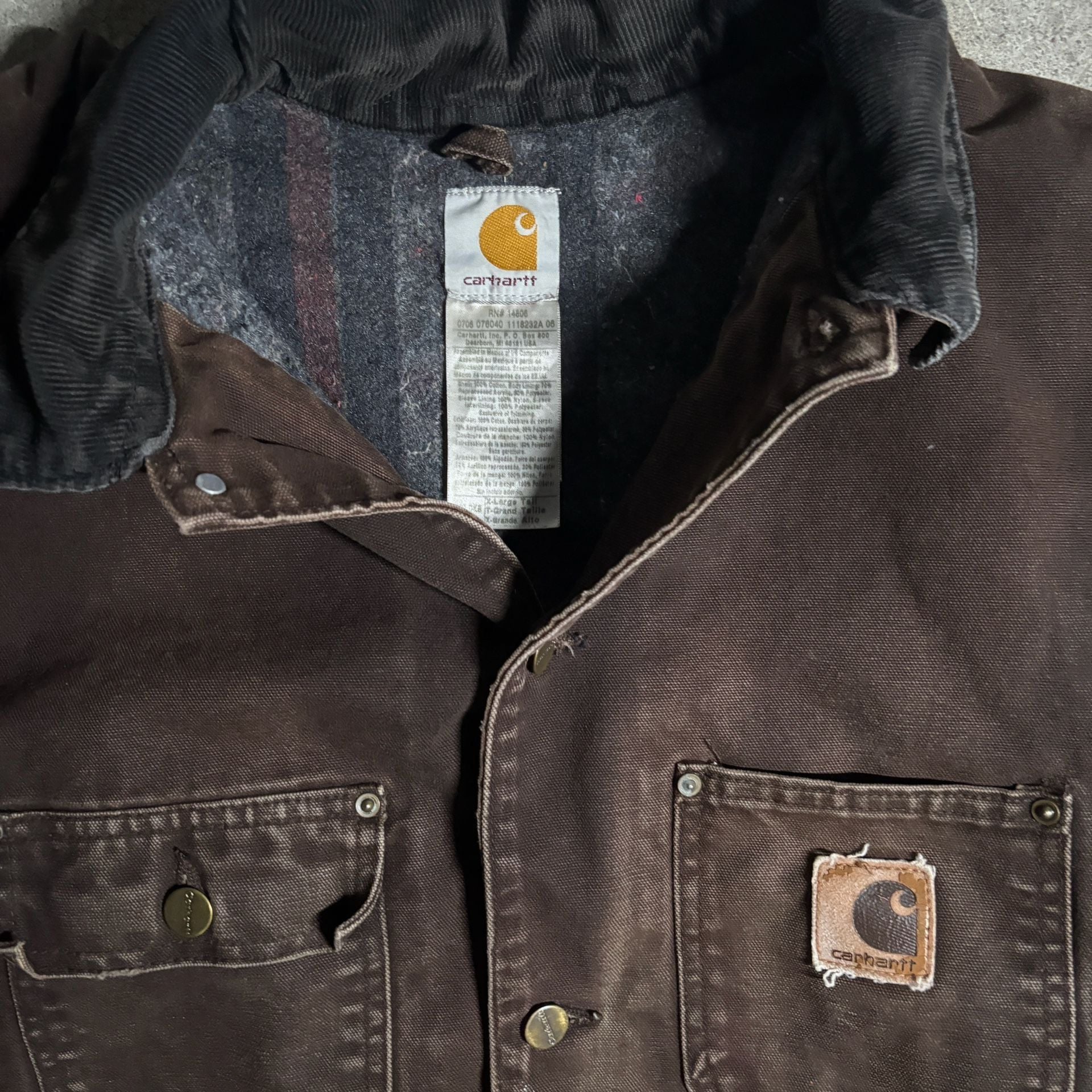 Brown faded vintage 2005 Carhartt jacket X-Large Tall Brown Duck Blanket Lined 2