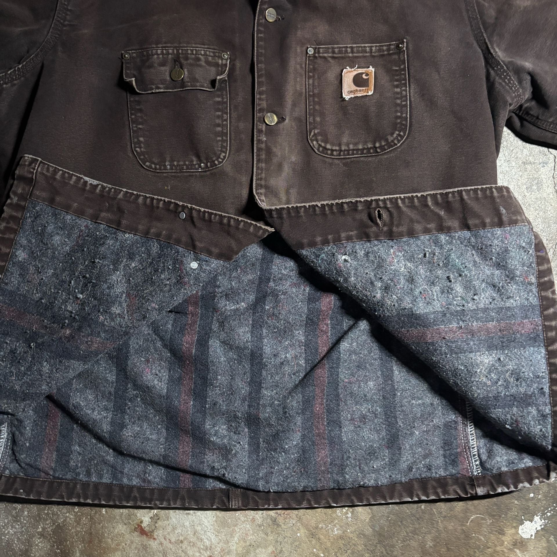 Brown faded vintage 2005 Carhartt jacket X-Large Tall Brown Duck Blanket Lined 4