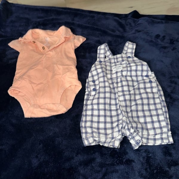 Just One You Made By Carter's Outfit Set Size 6M Peach Blue Plaid