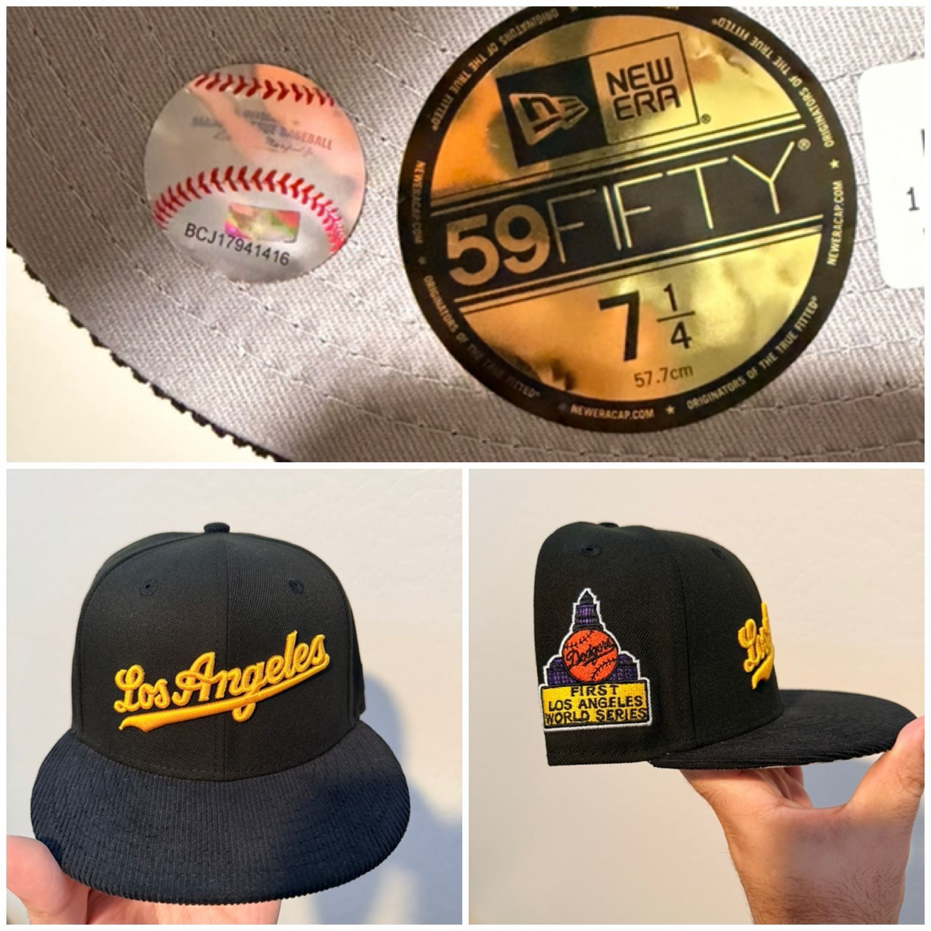 New Era Los Angeles Dodgers 59FIFTY Size 7 1/4 Black Corduroy Fitted Hat 5