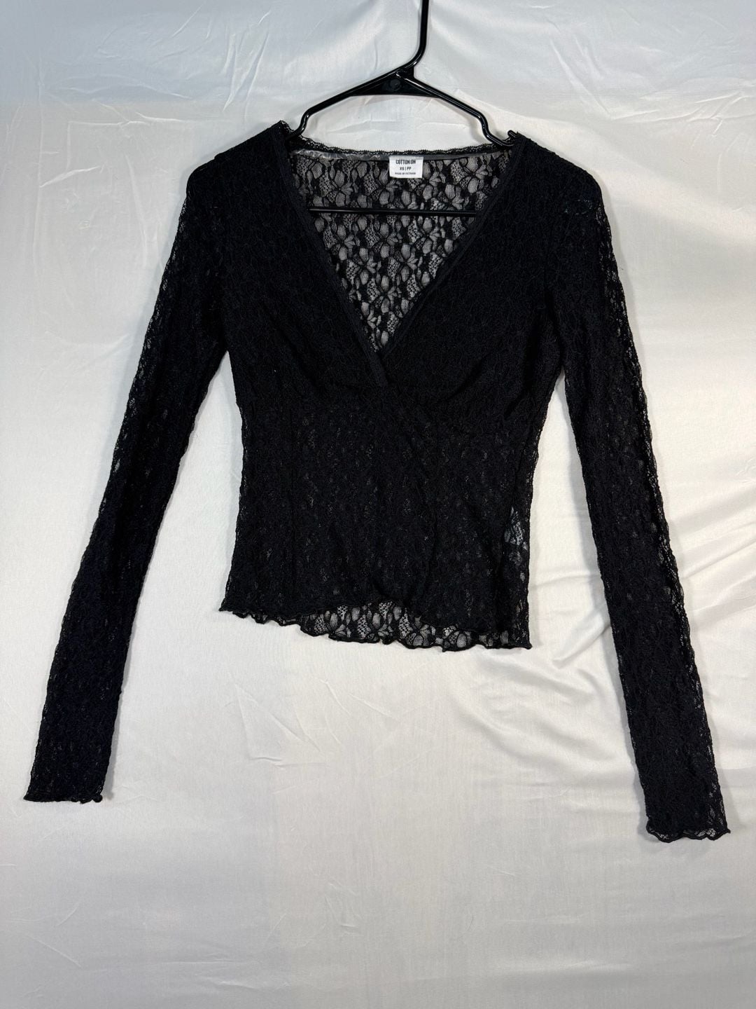Cotton On Zali Cross Over Long Sleeve Top Size XS Black Lace 2
