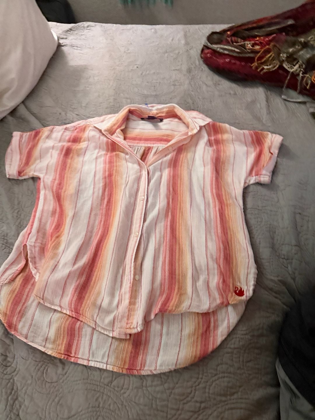 Gloria Vanderbilt Button-Down Shirt Size M Striped Short Sleeve Pink 3