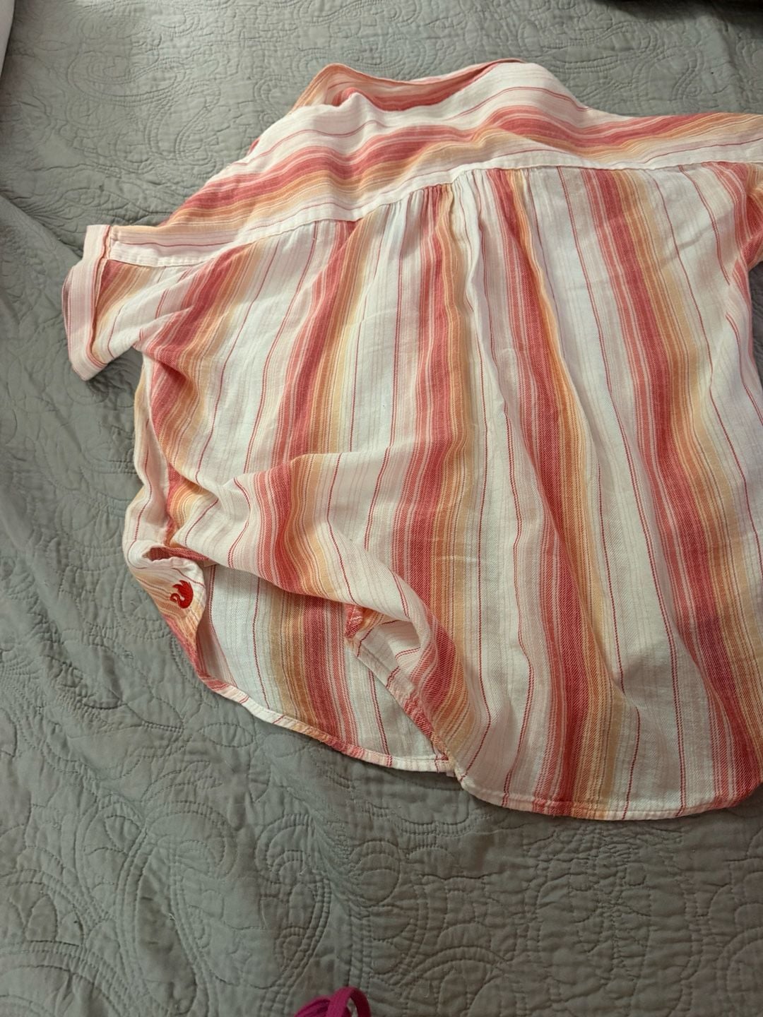 Gloria Vanderbilt Button-Down Shirt Size M Striped Short Sleeve Pink 7