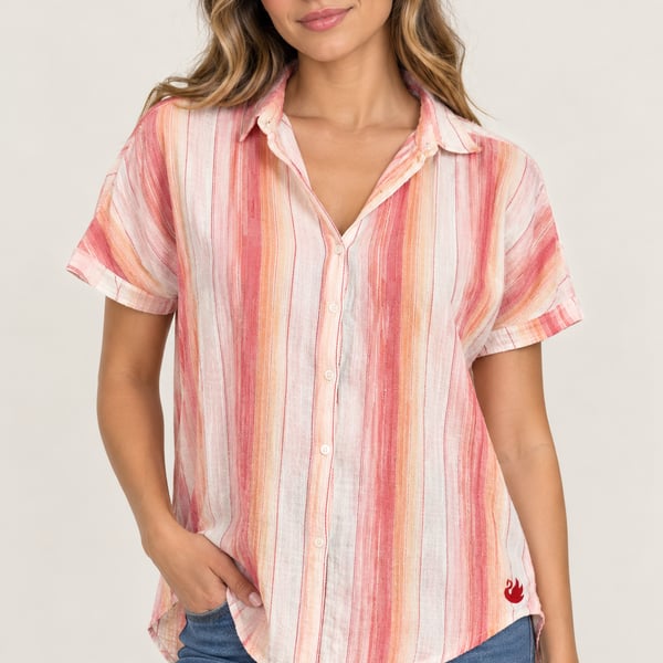 Gloria Vanderbilt Button-Down Shirt Size M Striped Short Sleeve Pink
