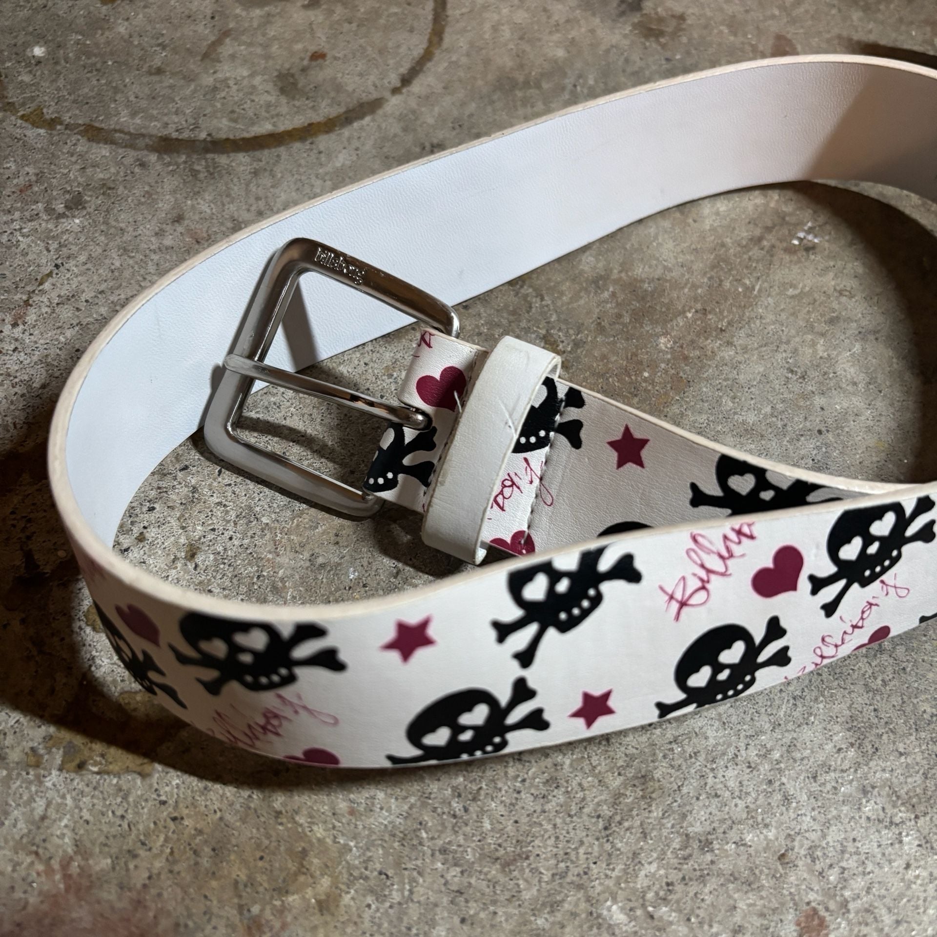 Billabong Skull Print Belt Size S White Pink Black Y2K 1
