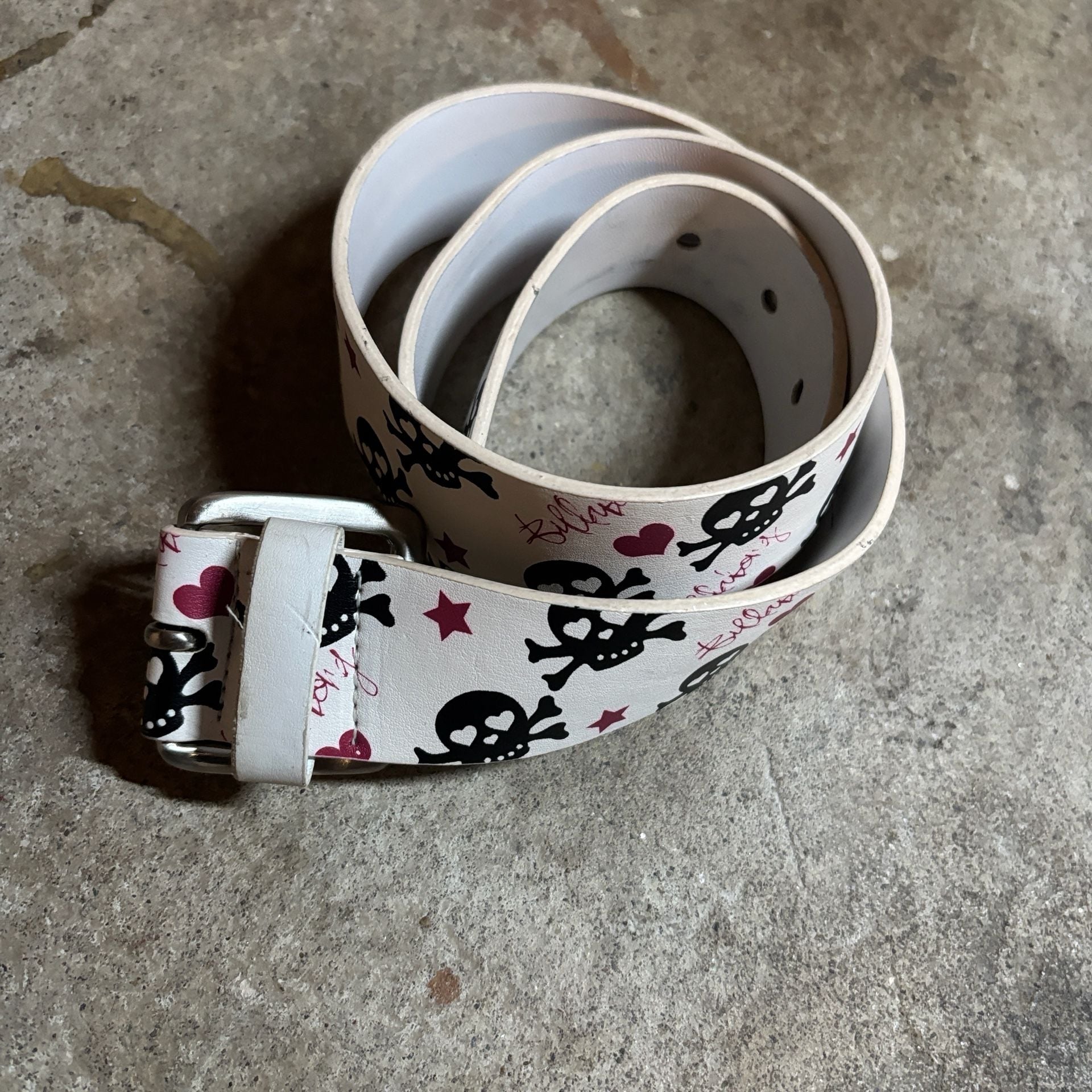 Billabong Skull Print Belt Size S White Pink Black Y2K 2