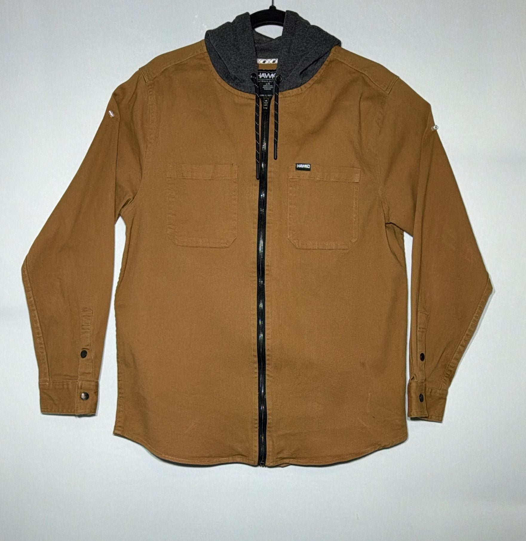 Tony Hawk Hooded Shirt Jacket Size L Brown Canvas Full Zip 2