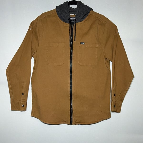 Tony Hawk Hooded Shirt Jacket Size L Brown Canvas Full Zip