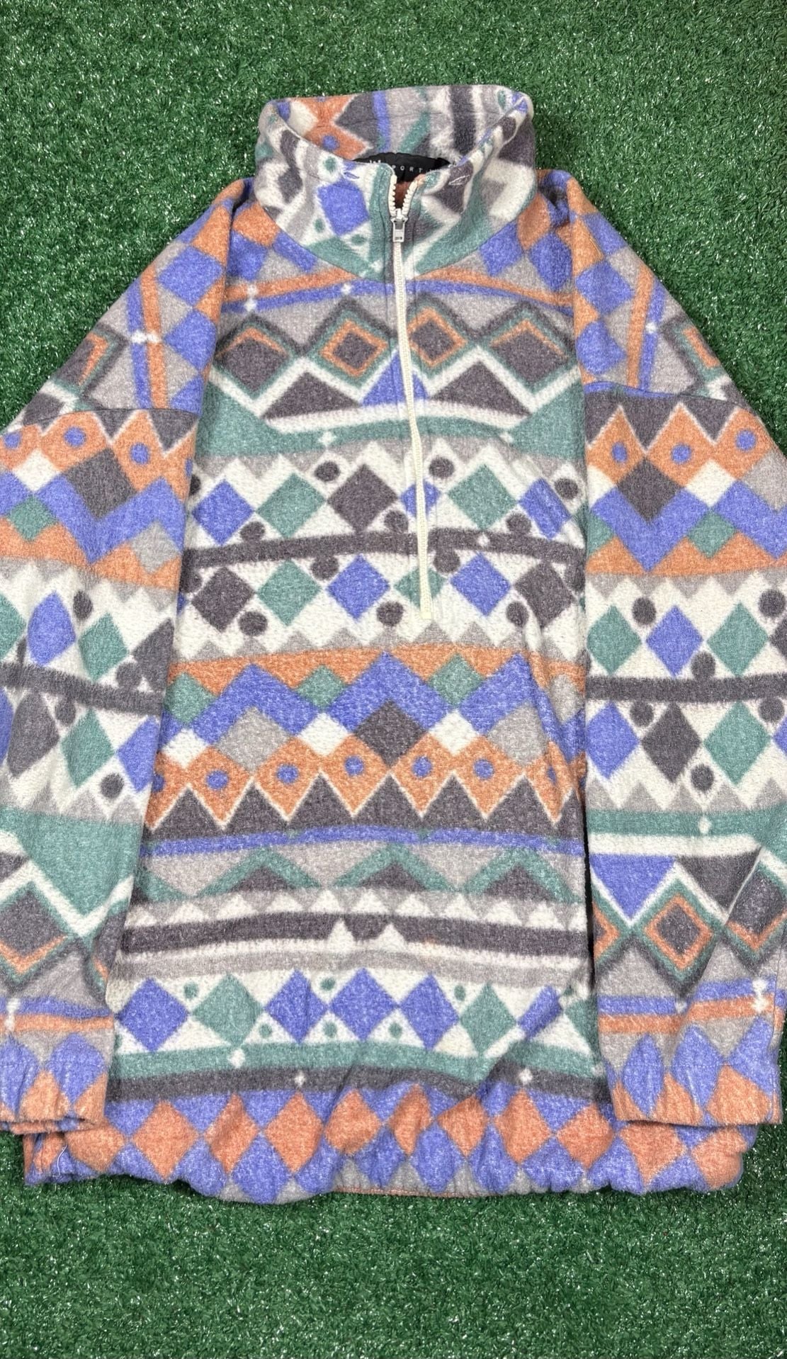AM Sport 1/4 Zip Fleece Pullover Size M Aztec Print Pastel Ski Jacket 2